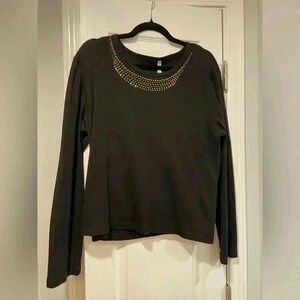 White Stag Black Cotton Long Sleeve Crew Neck Pullover Bedazzled Orange Size XL